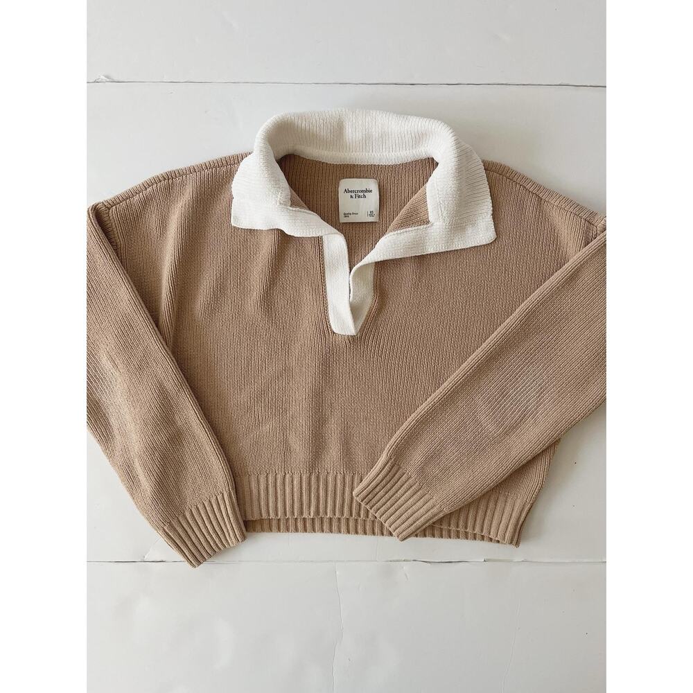 Abercrombie & Fitch Sweater Womens XS Beige Collared Long Sleeve Knit Pullover
